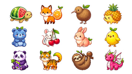 Obraz premium Cute Cartoon Animals Collection Set, Funny Wild and Domestic Animal Characters with Cat, Dog, Owl, Rabbit, Bear and Bird Vector Illustrations for Pattern and Design