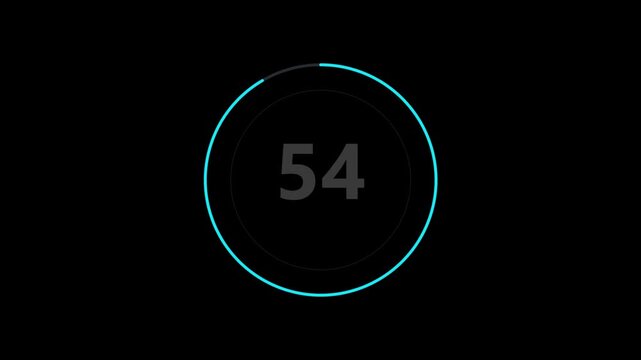 Digital countdown timer graphic animation counting down from fifty-nine to zero on black background
