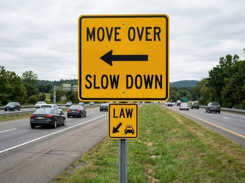 Move Over Slow Down Law Traffic Sign On Highway