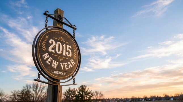 Vintage New Year 2015 Sign Against A Cloudy Sky