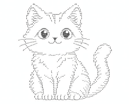 Cat ASCII Art Digital Text Illustration &ndash; Cute Feline Character and Computer Code Typography Design
