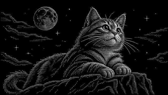 Cat ASCII Art Digital Text Illustration &ndash; Cute Feline Character and Computer Code Typography Design