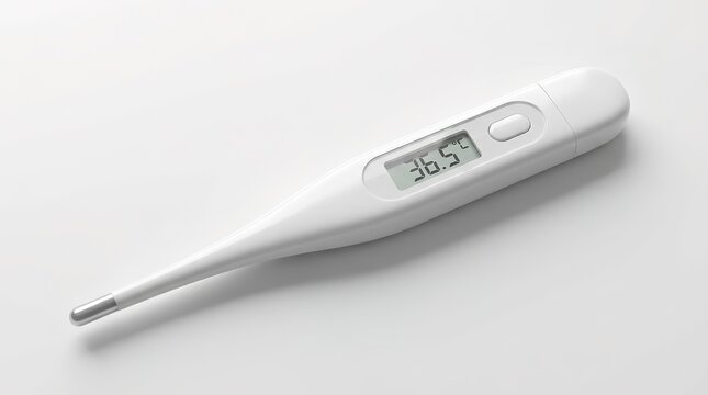 Digital Medical Thermometer Showing Normal Body Temperature of 36.5 Degrees Celsius on Clean Surface