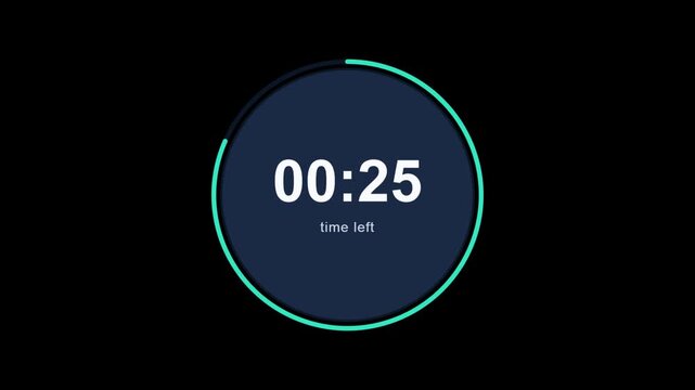 Digital countdown timer graphic with a decreasing turquoise circle progress bar counting down from thirty seconds