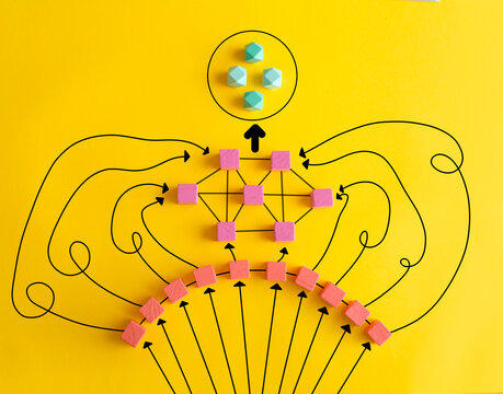 Business flowchart for innovation, progress, teamwork, successful business process and  networking