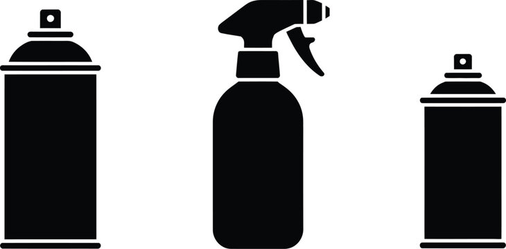 Spray can icon in silhouette vector illustration for aerosol packaging, household products, cosmetics, painting, and industrial design.
