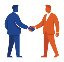 Obraz premium Two businessmen in suits shaking hands partnership vector illustration.