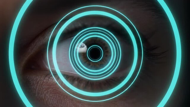 Iris Recognition Scan with Glowing Biometric Authentication Rings