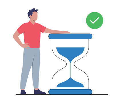 Businessman Managing Time with Hourglass and Task Completion Vector Illustration