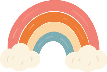 Obraz premium Colorful hand drawn rainbow with soft clouds, creating a cheerful and whimsical illustration for children, positivity, hope, weather and lifestyle designs.