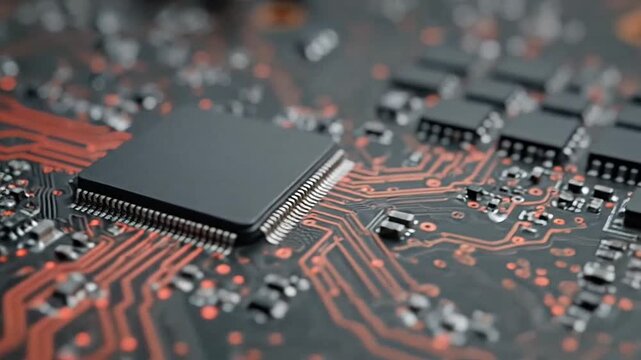 Microchip on high-tech circuit board