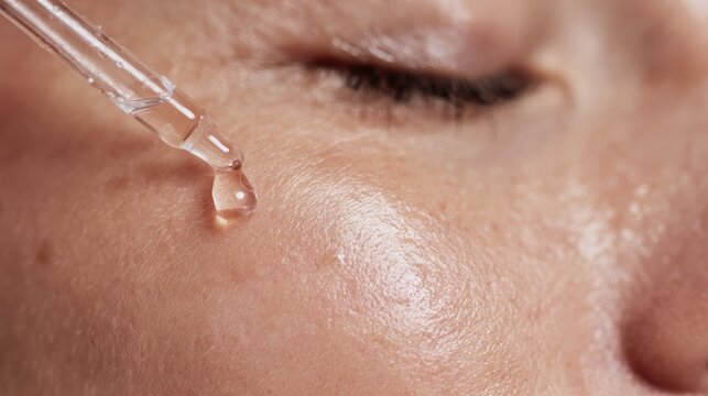 Close-up of skincare serum application enhancing natural skin glow