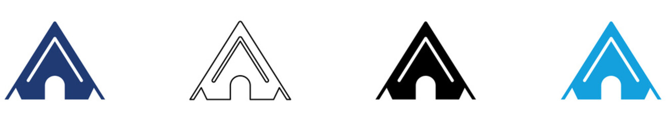 Multicolor Tent Icon Set with Filled and Outline Styles for Camping Outdoor Adventure Travel Recreation and Wilderness Activities Isolated on Transparent Background © Kasmiri