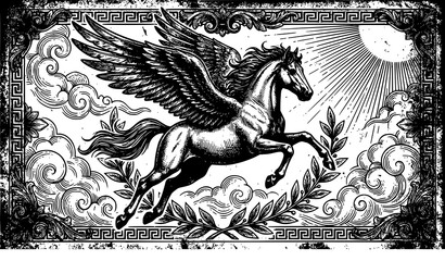 Fototapeta premium Vintage Pegasus Flying Ancient Greek Mythology Hand Drawn Illustration