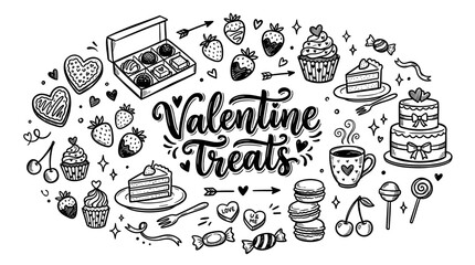 Fototapeta premium Hand Drawn Valentine Treats Doodle Set