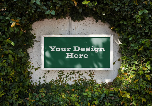 Mockup Of Customized poster surrounded by foliage