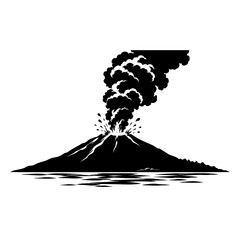 Fototapeta premium Anak Krakatau Volcano Eruption Black Silhouette Vector, Volcanic Island Disaster Illustration