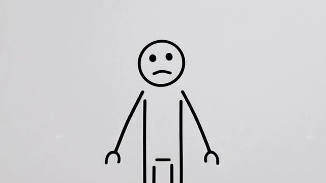 Clean minimalist stick figure animation of insight realization, centered on white