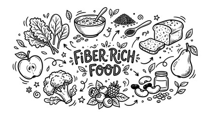 Obraz premium Hand Drawn Fiber Rich Food Doodle Illustration