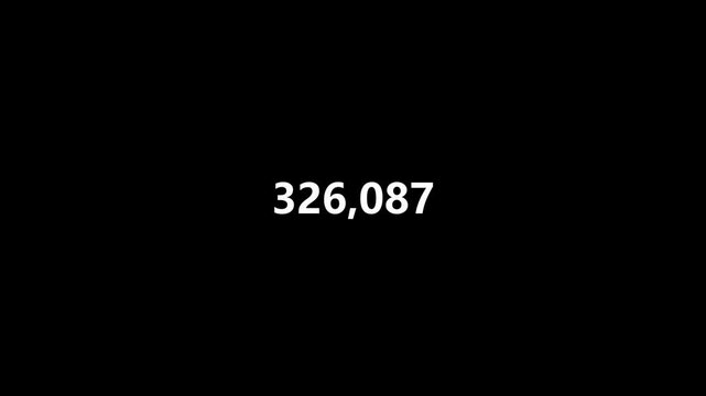Number counter animation from 0 to 500000 numbers on a transparent background, Animated counting Numbers from zero to 5 lac with alpha channel, Counting number animation in 4K for likes and views