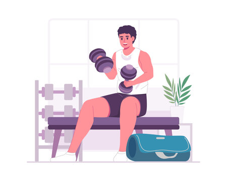 Man Lifting Dumbbells on Gym Bench