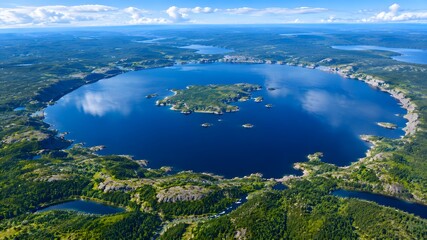 Fototapeta premium Aerial View of Manicouagan Reservoir Circular Impact Crater Lake Known as the Eye of Quebec