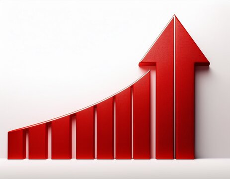 red upward growth arrow graph isolated on white background