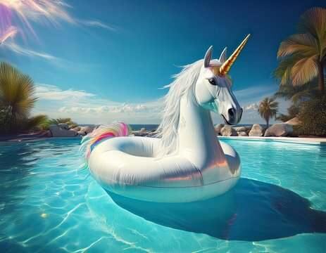 white unicorn inflable pool float