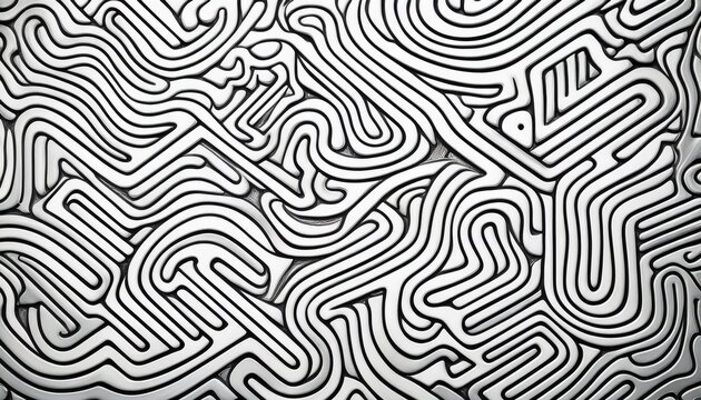 abstract maze pattern with squiggly lines on white background