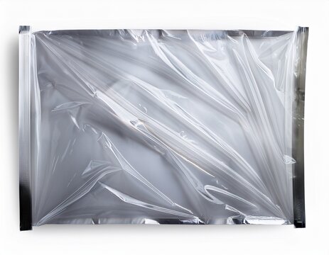 transparent plastic wrap packaging isolated on white background clear polyethylene shrink sleeve bag cover mockup crumpled cellophane film texture product packaging design png
