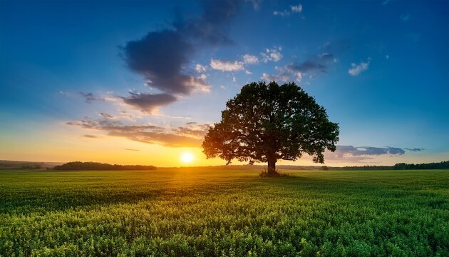 field tree lone oak sunrise high resolution hd image