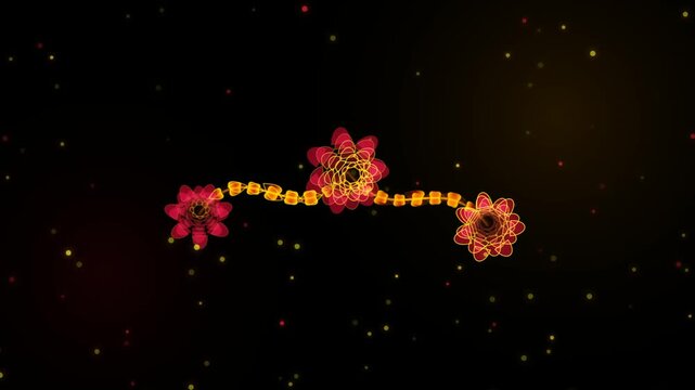 Futuristic 3D holographic cybernetic roses rotating in a gyroscopic vortex with glowing crimson petals and golden energy particles on black background. Ideal for sci-fi intros, luxury visuals, tech pr