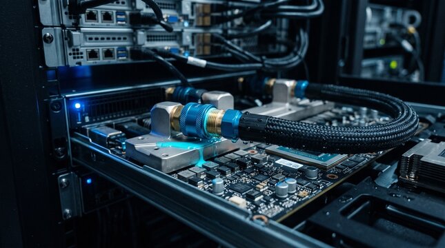 Server cooling system utilizes liquid coolant tubes connected directly to processor blocks inside a high performance computing rack.