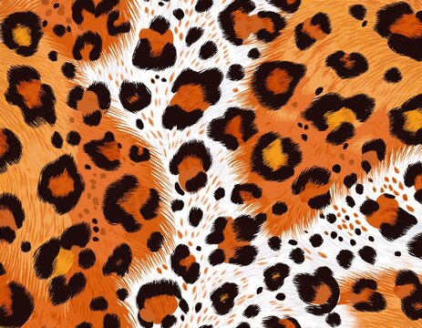 animal skin seamless leopard pattern with orange spots and dark brown borders on clean white background for fabrics