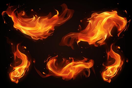 Multiple burning flames creating a hot and bright glow against a black background