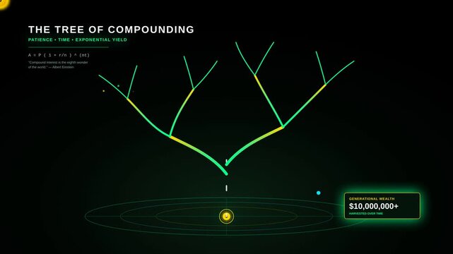 Digital Data Visualization Showing Compound Interest Growth Tree for Financial Wealth Planning Concept