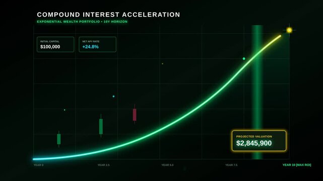 Exponential Wealth Portfolio Growth Chart Showing Compound Interest Acceleration Over Ten Years