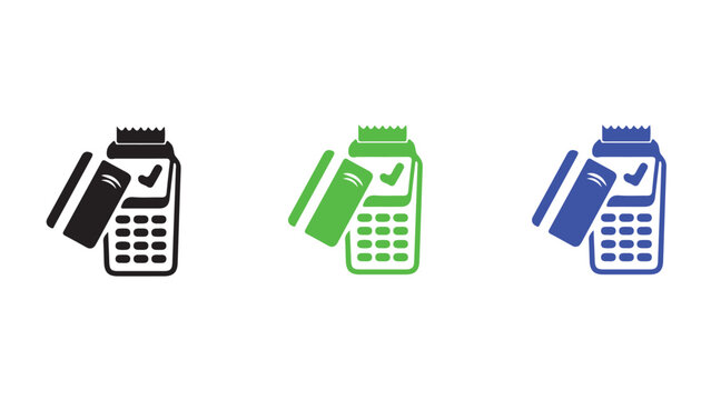 Point of sale terminal icons with receipt and credit card for retail checkout and billing.
