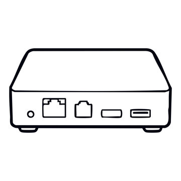 Ethernet Switch Ports Icon - Network Router Hub Back Panel Line Art Vector Illustration for LAN Connection, Broadband Setup, and Hardware Connectivity UI Design
