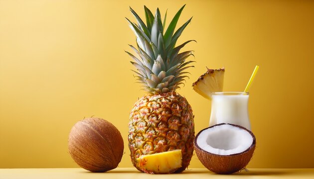 pineapple coconut pina colada on yellow background