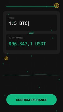 Digital Bitcoin To USDT Cryptocurrency Exchange Interface Animation For Modern Financial Trading Platform Software And Secure Crypto Wallet App