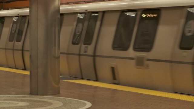 Slow Motion Train Departing Powell Street Station in San Francisco 4K