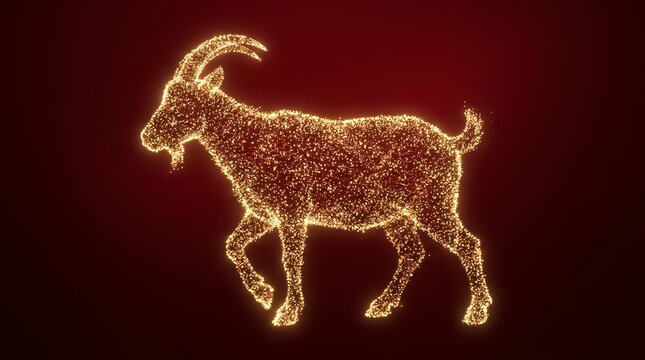 Goat Silhouette Formed By Golden Particles Glowing Against Dark Background Representing Strength And Elegance