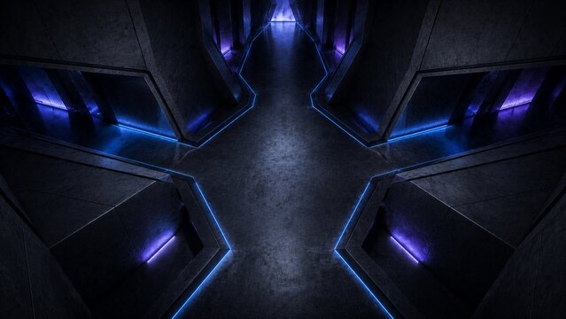 Futuristic Concrete Portal Crossroads Dark Sci Fi Background 3D Render