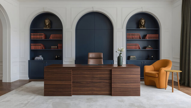Luxury executive office interior with wooden desk