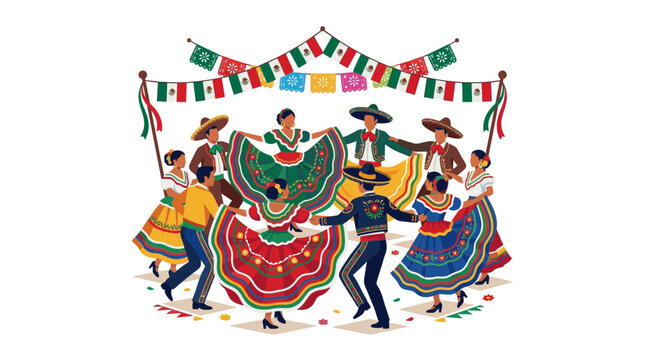 Mexican Dancers Performing Traditional Jarabe Tapatio Folk Dance