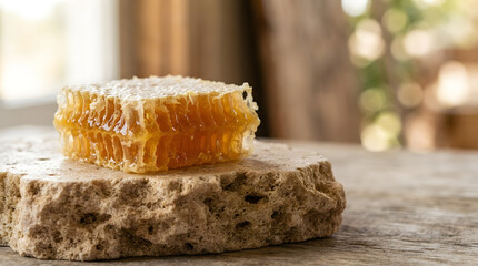 Fototapeta premium Honeycomb Resting On Travertine