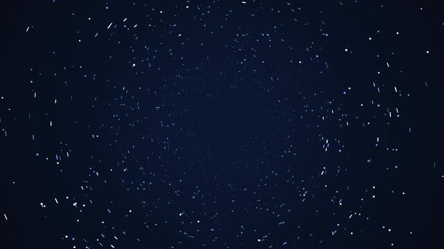 Cinematic abstract particle explosion background with a 15-second loop. Features energy build-up, outward bursts, particle trails, and a dynamic rotating field.