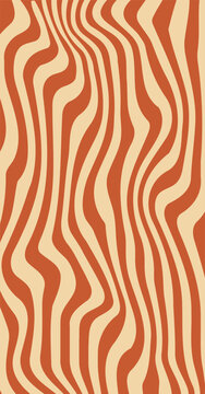 Abstract retro wavy lines background with orange and cream vertical curved stripes psychedelic 70s groovy optical liquid swirl pattern for wallpaper cover print packaging