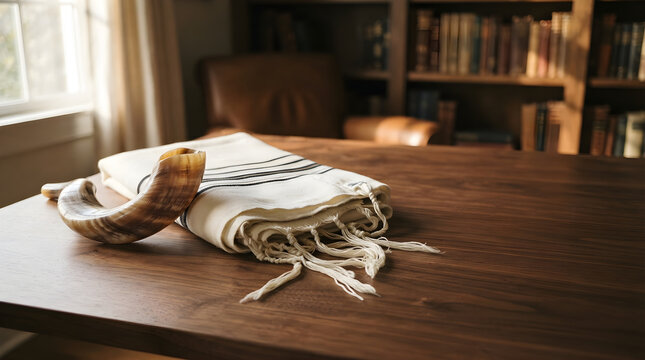 Shofar Horn And Tallit On